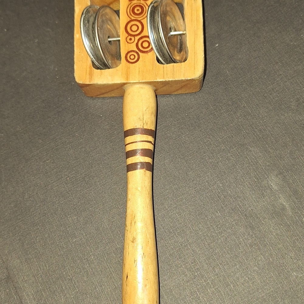 Wooden Percussion Instrument with Metal Jingles